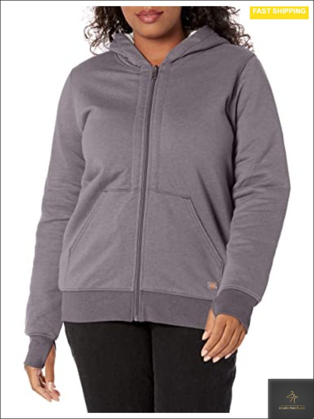Women's Sherpa Lined Hoodie Zip-Up Work Jacket with Fleece Exterior